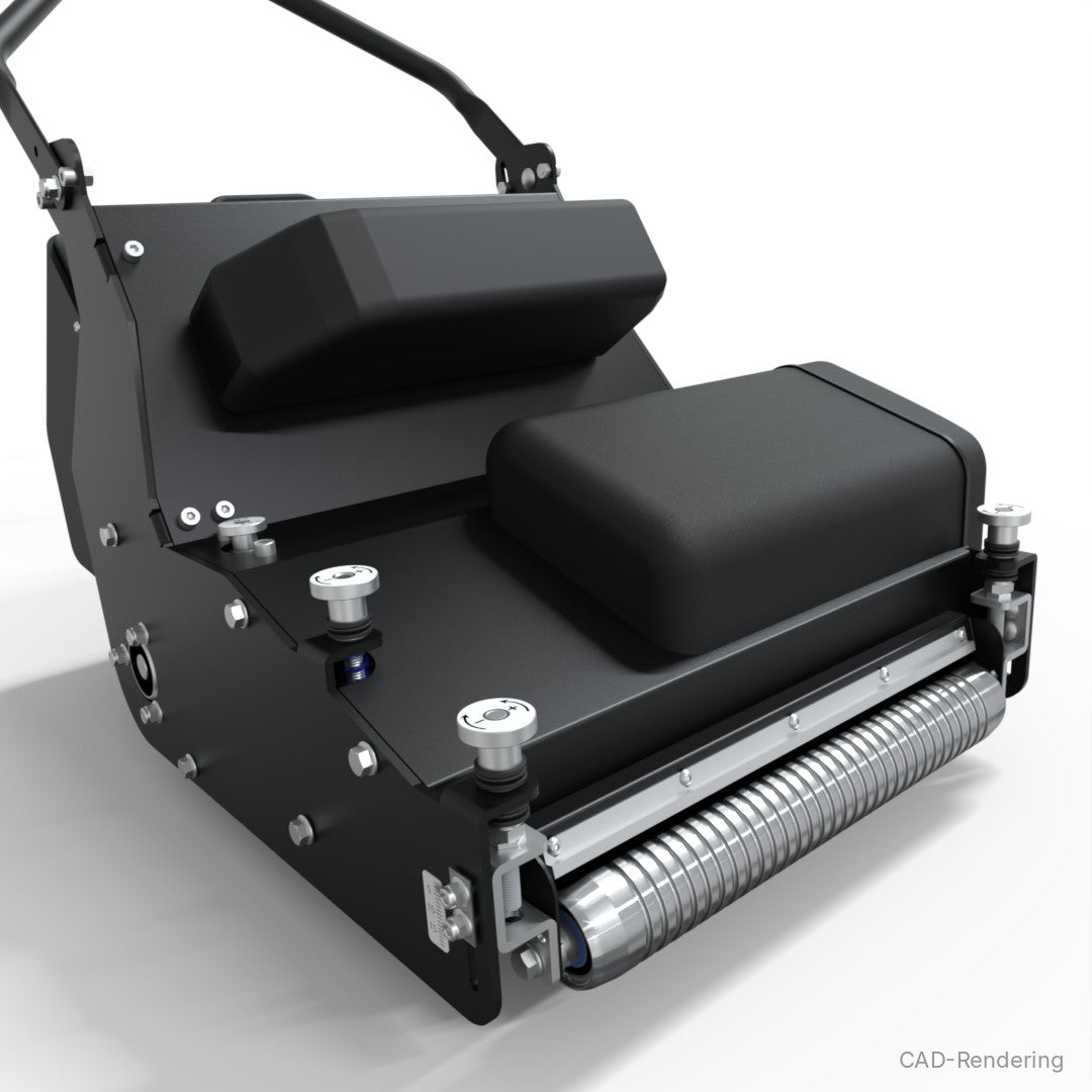 Falkenstein Consul Groomer Akku-Spindelmäher in Schwarz matt, schräg von vorne (CAD-Rendering)